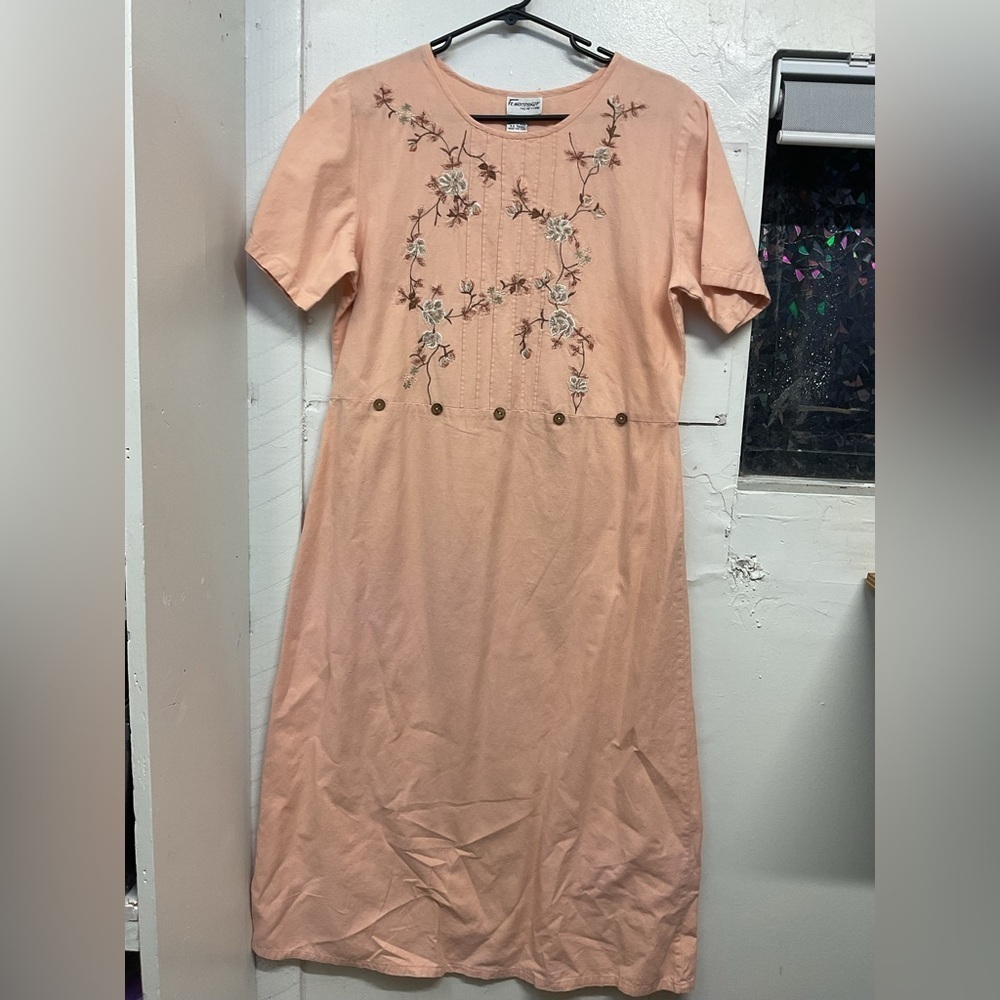 Vintage Florissant New York Embroidered Linen Blend Dress